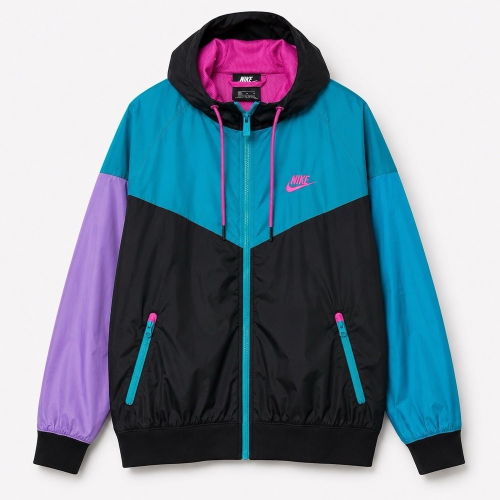 Nike Windrunner Jacket XL Teal Pink Purple Colorblock Hooded Nylon Y2K Retro